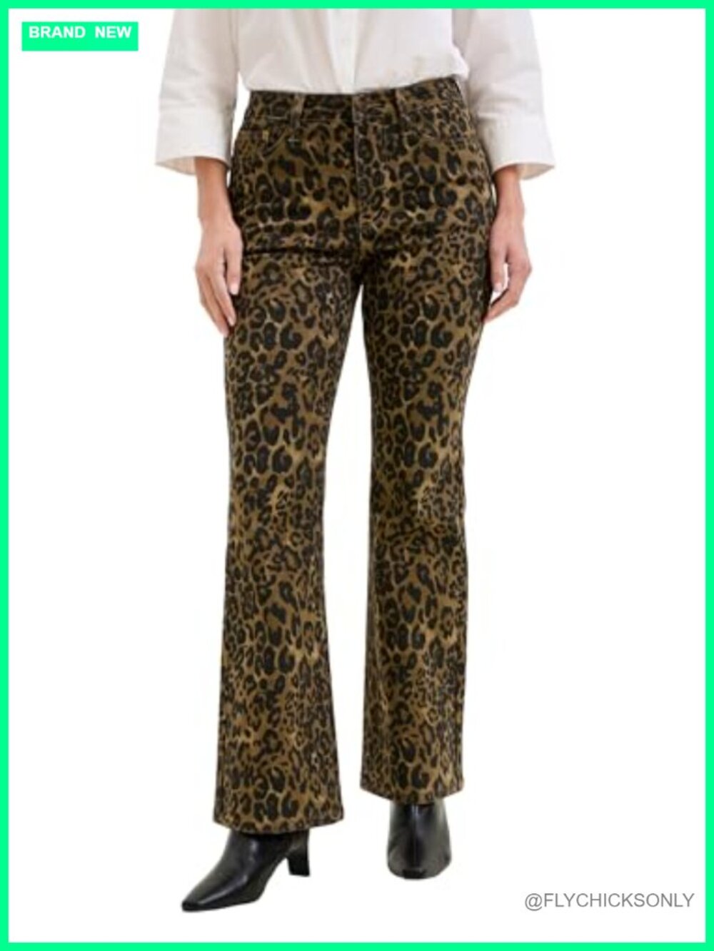 High Rise Bootcut Jeans Leopard Print Denim Pants